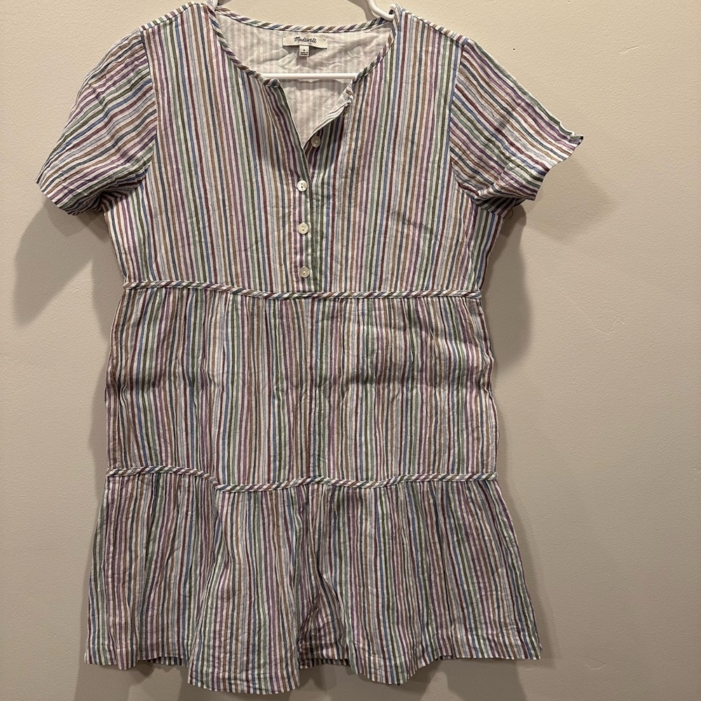 Madewell Multicolored Striped Short Sleeve Dress. Size Small.